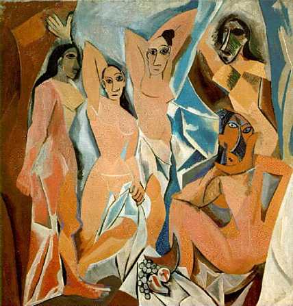 Kubismus: 1907 malte Pablo Picasso ein Gemlde, das einen Wendepunkt in der Kunst darstellte: Les Demoiselles d'Avignion @ Pablo Picasso