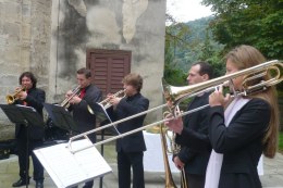 Blserquartett - Vernissage Leo Zogmayer: WORDEN - Bild+Wort  Kunst im Karner