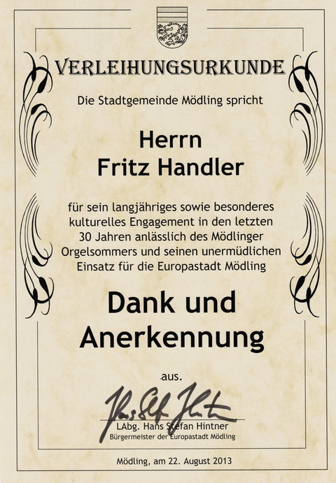 Urkunde Fritz Handler