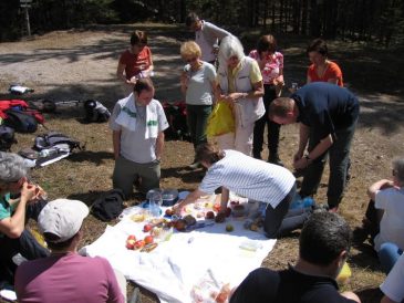 Andacht "Brotvermehrung 2" mit gemeinsamer Mahlzeit beim Hohlenstein - Fu�wallfahrt nach Mariazell 2008 � Pfarre St. Othmar in M�dling